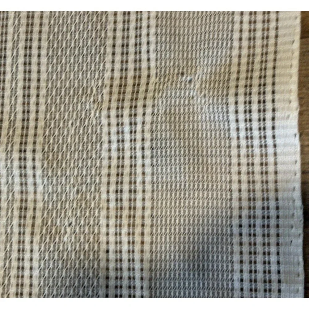 VTG 1970s Off White Open Weave Sheer Drapery Curtain 3 Panels Geometric Stripe